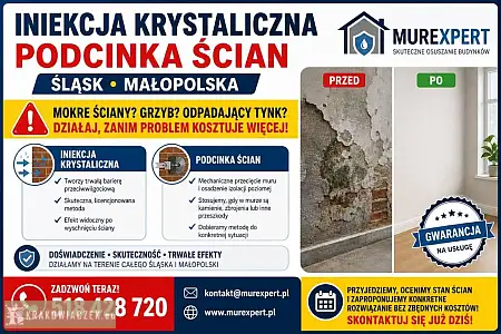 Osuszanie i izolowanie fundamentów - iniekcja krystaliczna i podcinanie ścian Śląsk, Małopolska - DEALLO.PL