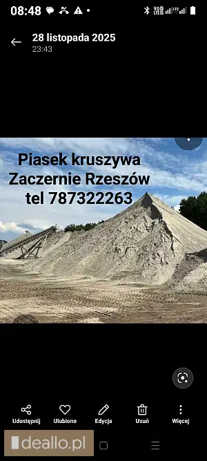 Piasek płukany ostry rzeczny Rzeszów tel 787322263 - DEALLO.PL