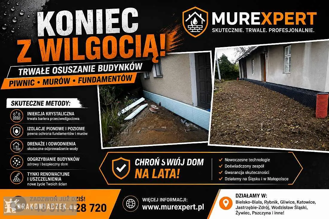 Osuszanie budynków, izolacja fundamentów, iniekcja krystaliczna, podcinanie ścian Małopolska/ Śląsk - Zdjęcie 1 - DEALLO.PL