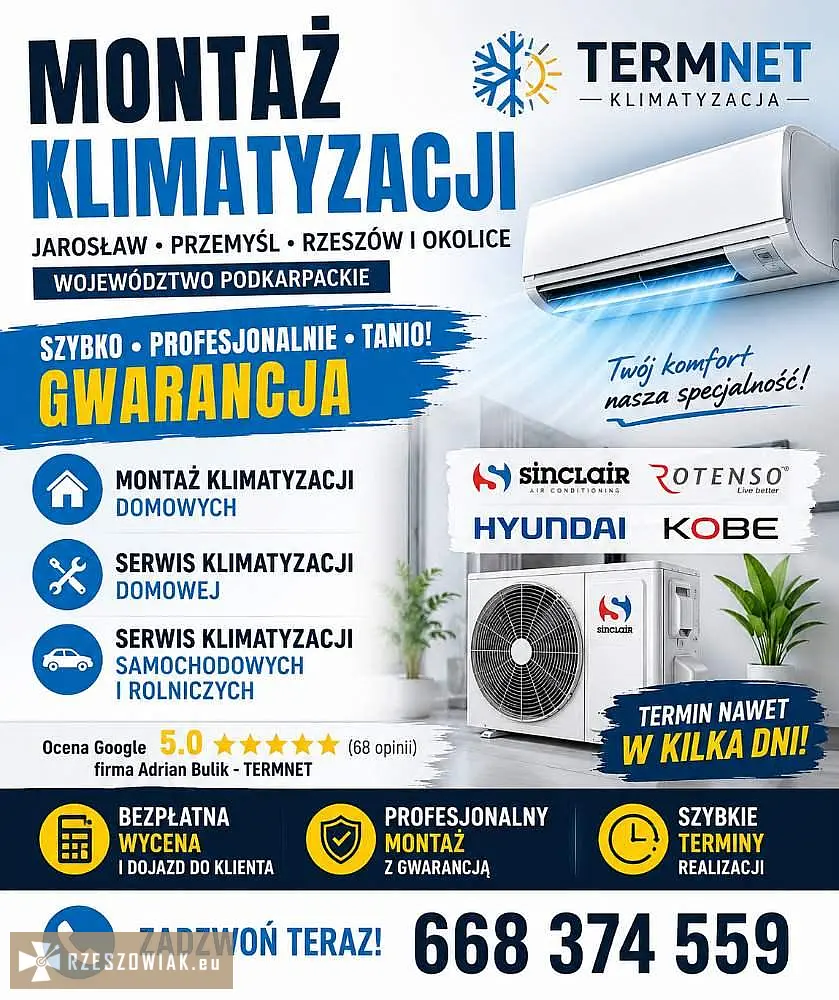 Montaż klimatyzacji Jarosław Przemyśl Rzeszów i okolice TERMNET - Zdjęcie 1 - WARSZAWIAK.EU