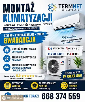 Montaż klimatyzacji Jarosław Przemyśl Rzeszów i okolice  TERMNET - DEALLO.PL