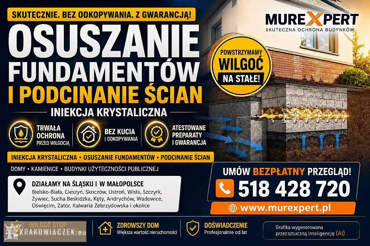 Iniekcja krystaliczna, osuszanie fundamentów i podcinanie ścian - skutecznie, bez odkopywania - Zdjęcie 1 - KRAKOWIACZEK.EU