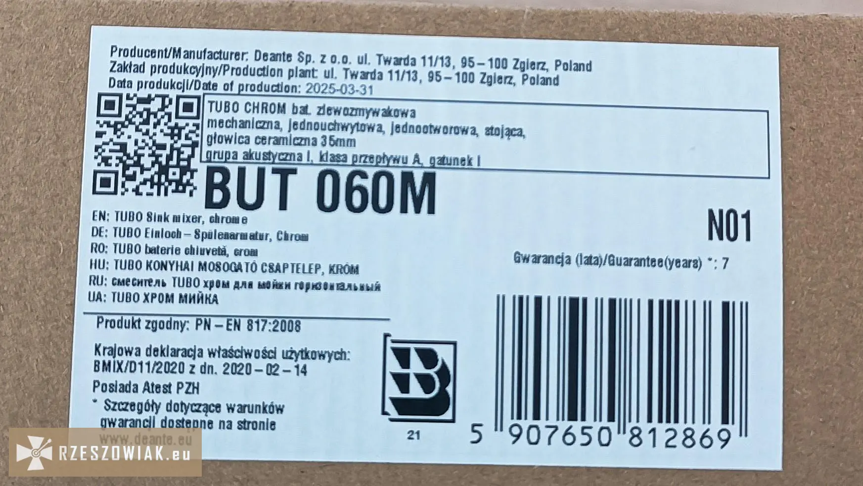 Zlew zrd 5113 + bateria tubo but 060m (deante) - nowe - Zdjęcie 6 - WARSZAWIAK.EU