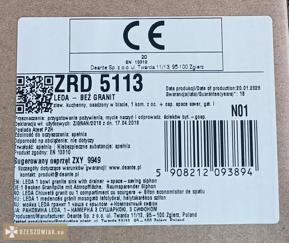 Zlew zrd 5113 + bateria tubo but 060m (deante) - nowe - Zdjęcie 5 - WARSZAWIAK.EU
