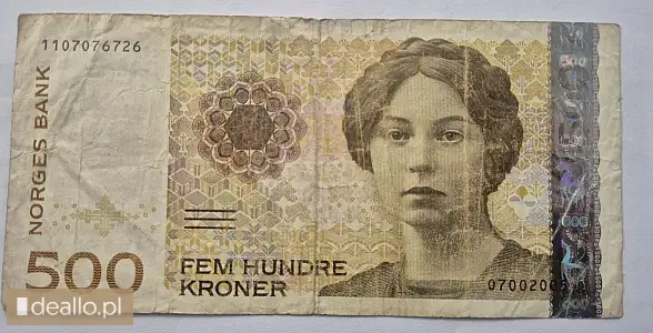 [eLicytacje] I licytacja - Banknot 500 koron norweskich (NOK) - 2005 r  - DEALLO.PL