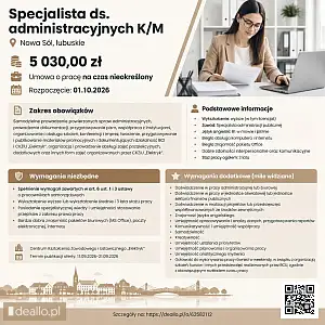 [ePraca] Specjalista ds. administracyjnych K/M - DEALLO.PL