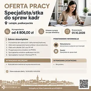 [ePraca] Specjalista/stka do spraw kadr - RZESZOWIAK.EU