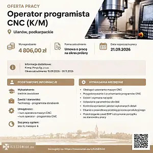 [ePraca] Operator programista CNC (K/M) - RZESZOWIAK.EU