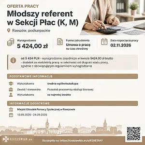 [ePraca] młodszy referent  w Sekcji Płac (K, M) - RZESZOWIAK.EU