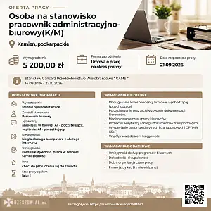 [ePraca] Osoba na stanowisko pracownik administracyjno-biurowy(K/M) - RZESZOWIAK.EU