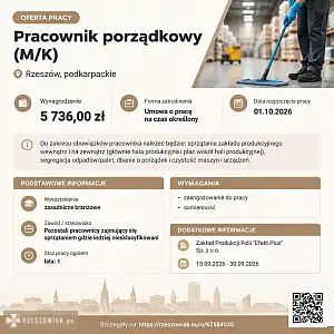 [ePraca] Pracownik porządkowy (M/K) - RZESZOWIAK.EU