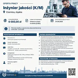 [ePraca] Inżynier jakości (K/M) - HANYSEK.NET