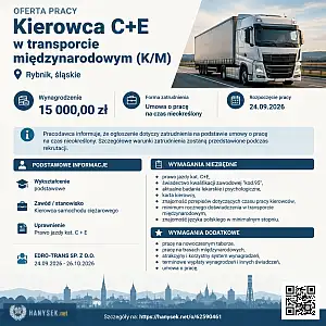 [ePraca] Kierowca C+E w transporcie międzynarodowym (K/M) - HANYSEK.NET