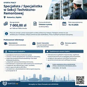 [ePraca] Specjalista / Specjalistka w Sekcji Techniczno-Remontowej - WARSZAWIAK.EU
