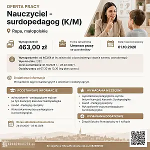 [ePraca] Nauczyciel - surdopedagog (K/M) - KRAKOWIACZEK.EU