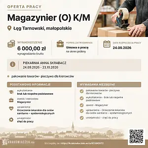 [ePraca] Magazynier (O) K/M - KRAKOWIACZEK.EU