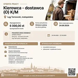[ePraca] kierowca - dostawca (O) K/M - KRAKOWIACZEK.EU