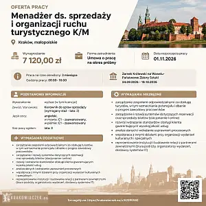 [ePraca] Menadżer ds. sprzedaży i organizacji ruchu turystycznego K/M - KRAKOWIACZEK.EU