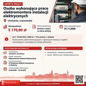 [ePraca] osoba wykonująca prace elektromontera instalacji elektrycznych - WARSZAWIAK.EU