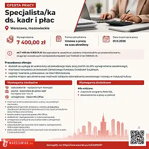 [ePraca] Specjalista/ka ds. kadr i płac - WARSZAWIAK.EU