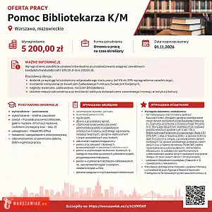 [ePraca] Pomoc Bibliotekarza K/M - WARSZAWIAK.EU
