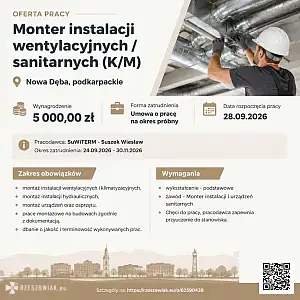 [ePraca] Monter instalacji wentylacyjnych / sanitarnych (K/M) - RZESZOWIAK.EU