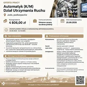[ePraca] Automatyk (K/M)  Dział Utrzymania Ruchu - WARSZAWIAK.EU