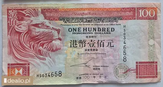 [eLicytacje] I licytacja - banknot 100 dolarów Hong Kong  1999 r - DEALLO.PL