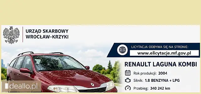 Samochód osobowy renault laguna kombi 2004 1.8 benzyna + lpg  - ii licytacja - [elicytacje] - DEALLO.PL
