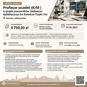 [ePraca] profesor uczelni (K/M )w grupie pracowników: badawczo-dydaktycznyc hw Katedrze Fizyki i Inż - RZESZOWIAK.EU