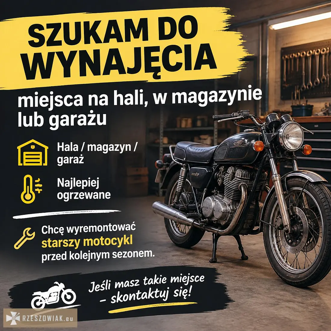 Szukam ogrzewanej hali, magazynu lub garażu dla motocykla na zimę - Zdjęcie 1 - WARSZAWIAK.EU