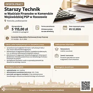 [ePraca] Starszy Technik w Wydziale Finansów w Komendzie Wojewódzkiej PSP w Rzeszowie - KRAKOWIACZEK.EU